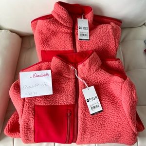 Figs Coral/Red Sherpa Jacket XXS & XS